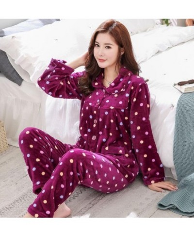 Warm Flannel Pajamas Set For Women Thick Coral Velvet Long Sleeve Pyjamas Sets nightgown Pijama Suit Mujer female Homewear $4...