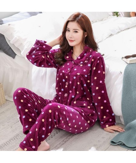 Warm Flannel Pajamas Set For Women Thick Coral Velvet Long Sleeve Pyjamas Sets nightgown Pijama Suit Mujer female Homewear $4...