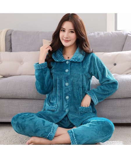 Warm Flannel Pajamas Set For Women Thick Coral Velvet Long Sleeve Pyjamas Sets nightgown Pijama Suit Mujer female Homewear $4...