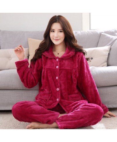 Warm Flannel Pajamas Set For Women Thick Coral Velvet Long Sleeve Pyjamas Sets nightgown Pijama Suit Mujer female Homewear $4...