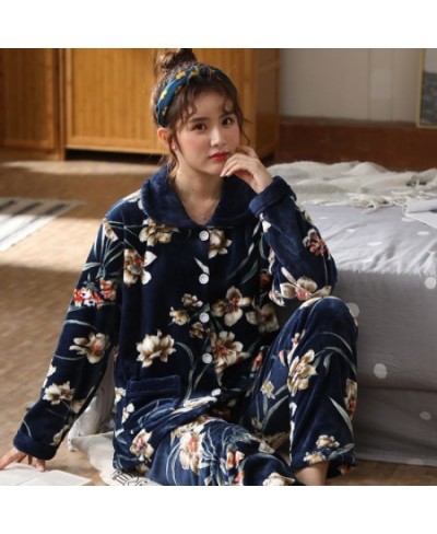 Warm Flannel Pajamas Set For Women Thick Coral Velvet Long Sleeve Pyjamas Sets nightgown Pijama Suit Mujer female Homewear $4...