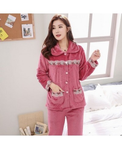 Warm Flannel Pajamas Set For Women Thick Coral Velvet Long Sleeve Pyjamas Sets nightgown Pijama Suit Mujer female Homewear $4...