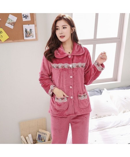 Warm Flannel Pajamas Set For Women Thick Coral Velvet Long Sleeve Pyjamas Sets nightgown Pijama Suit Mujer female Homewear $4...