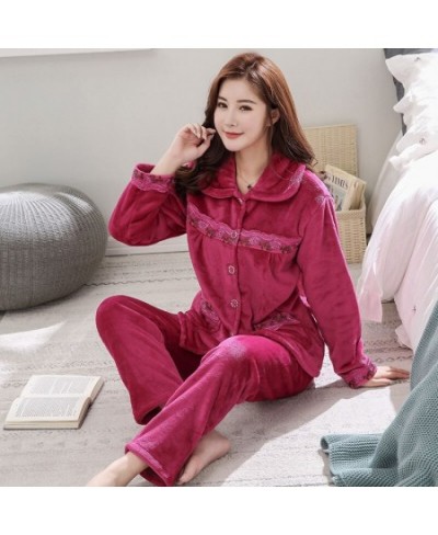 Warm Flannel Pajamas Set For Women Thick Coral Velvet Long Sleeve Pyjamas Sets nightgown Pijama Suit Mujer female Homewear $4...