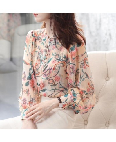 Spring Autumn Floral Printing Elegant Fashion Buttons Chiffon Blouse Top Women Long Sleeve Loose Casual All-match Shirt Femal...