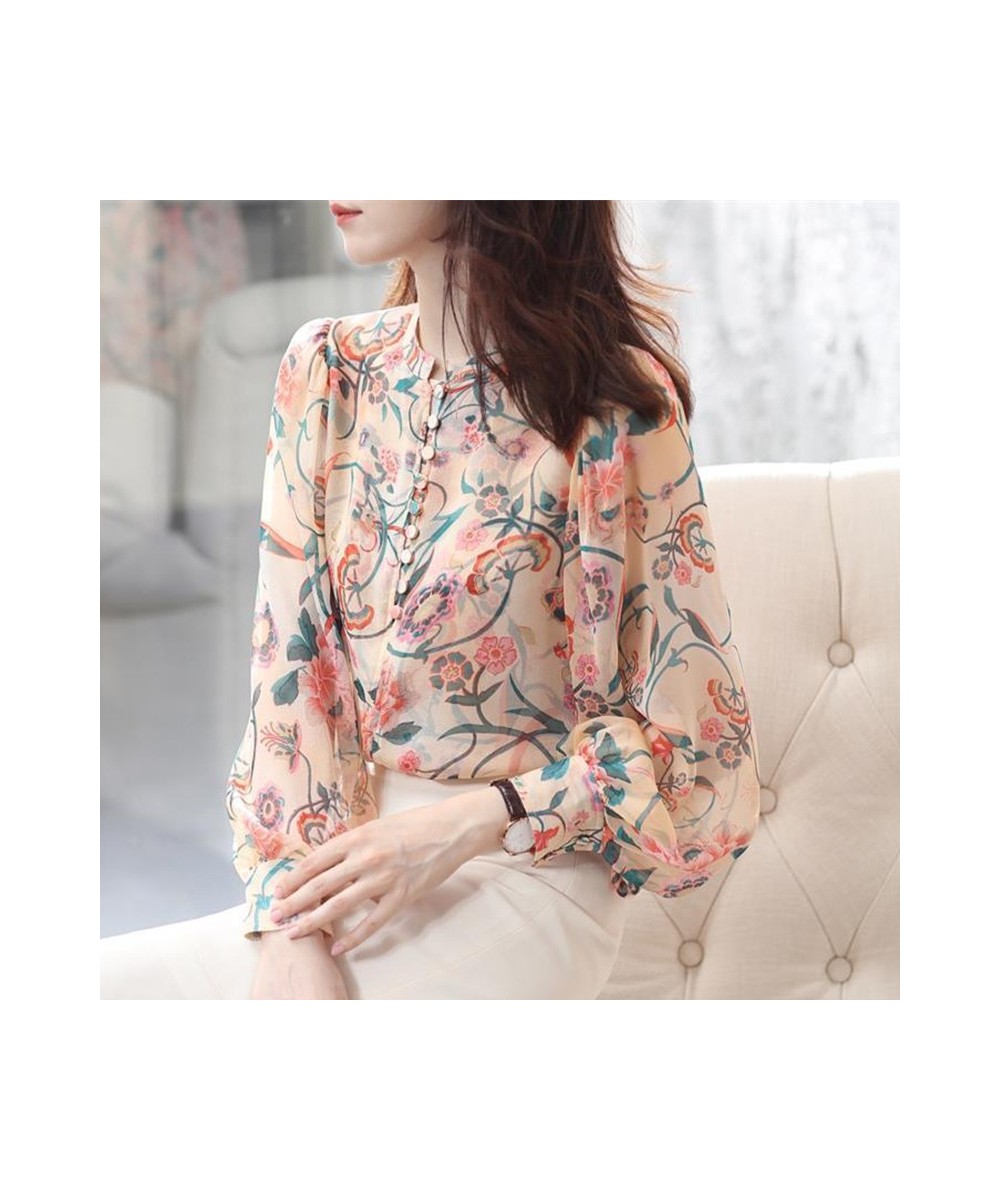 Spring Autumn Floral Printing Elegant Fashion Buttons Chiffon Blouse Top Women Long Sleeve Loose Casual All-match Shirt Femal...