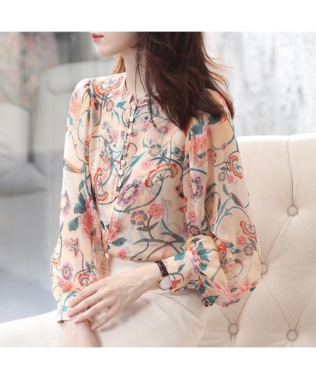 Spring Autumn Floral Printing Elegant Fashion Buttons Chiffon Blouse Top Women Long Sleeve Loose Casual All-match Shirt Femal...