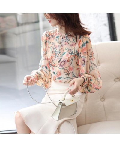 Spring Autumn Floral Printing Elegant Fashion Buttons Chiffon Blouse Top Women Long Sleeve Loose Casual All-match Shirt Femal...