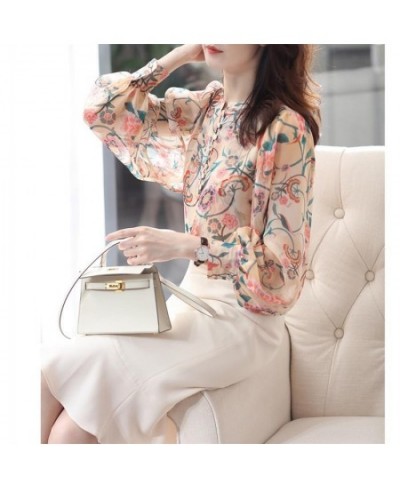 Spring Autumn Floral Printing Elegant Fashion Buttons Chiffon Blouse Top Women Long Sleeve Loose Casual All-match Shirt Femal...