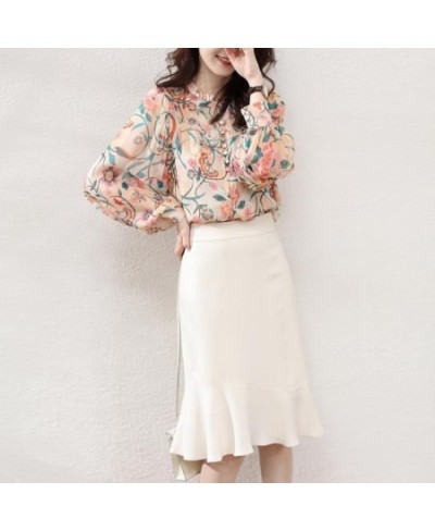 Spring Autumn Floral Printing Elegant Fashion Buttons Chiffon Blouse Top Women Long Sleeve Loose Casual All-match Shirt Femal...