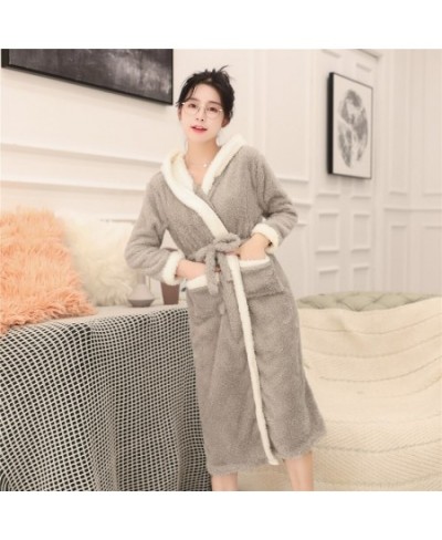 Hooded Print Animal Sleepwear Solid Colour Coral Fleece Lady Robe Belt Winter Warm Nightgown Full Sleeve Long Home Clothing $...