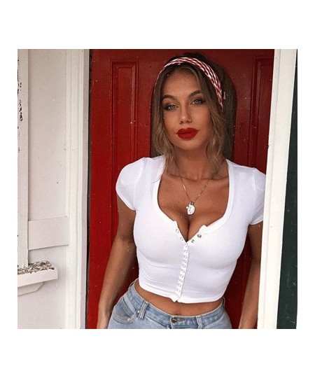 Fashion Sexy Women Short Sleeve Crop Top Button Vest Halter Casual White Tank Tops Blouse Short Shirt $12.85 - Tops & Tees