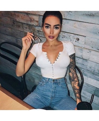 Fashion Sexy Women Short Sleeve Crop Top Button Vest Halter Casual White Tank Tops Blouse Short Shirt $12.85 - Tops & Tees