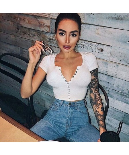 Fashion Sexy Women Short Sleeve Crop Top Button Vest Halter Casual White Tank Tops Blouse Short Shirt $12.85 - Tops & Tees