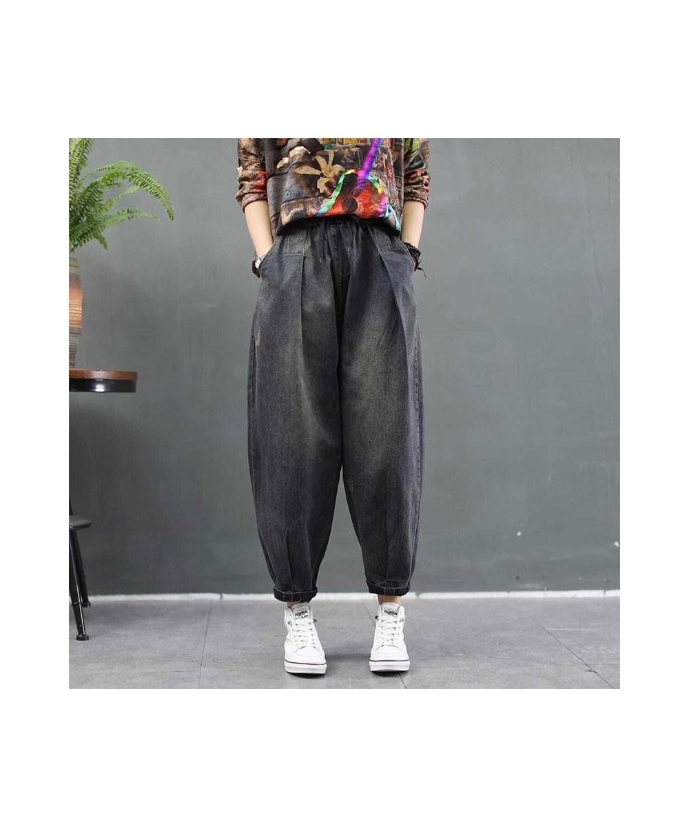 2023 Autumn New Arts Style Women Loose Casual Jeans Femme Elastic Waist Cotton Denim Harem Pants vintage Jean Trousers M330 $...