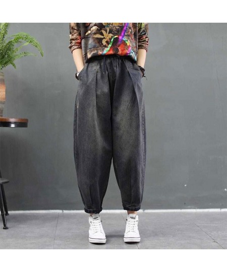 2023 Autumn New Arts Style Women Loose Casual Jeans Femme Elastic Waist Cotton Denim Harem Pants vintage Jean Trousers M330 $...