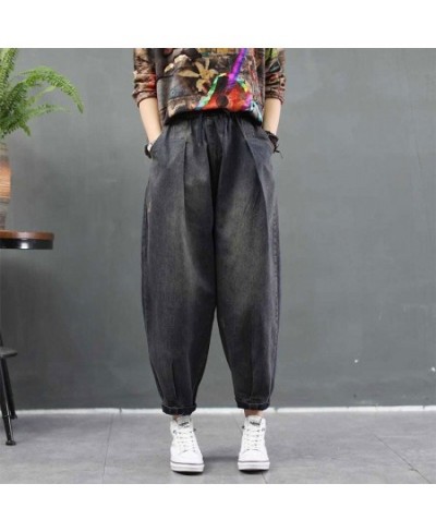 2023 Autumn New Arts Style Women Loose Casual Jeans Femme Elastic Waist Cotton Denim Harem Pants vintage Jean Trousers M330 $...