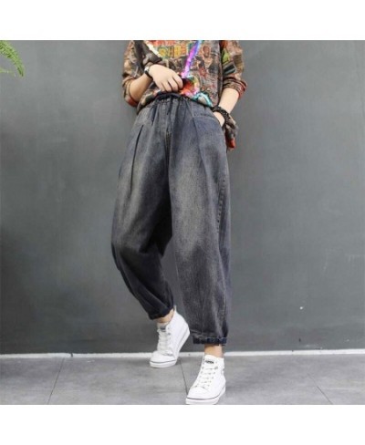 2023 Autumn New Arts Style Women Loose Casual Jeans Femme Elastic Waist Cotton Denim Harem Pants vintage Jean Trousers M330 $...