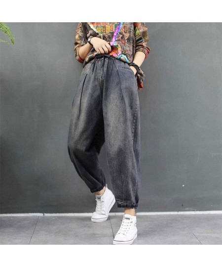 2023 Autumn New Arts Style Women Loose Casual Jeans Femme Elastic Waist Cotton Denim Harem Pants vintage Jean Trousers M330 $...