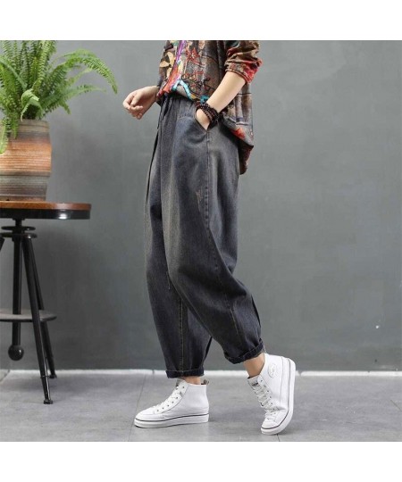 2023 Autumn New Arts Style Women Loose Casual Jeans Femme Elastic Waist Cotton Denim Harem Pants vintage Jean Trousers M330 $...