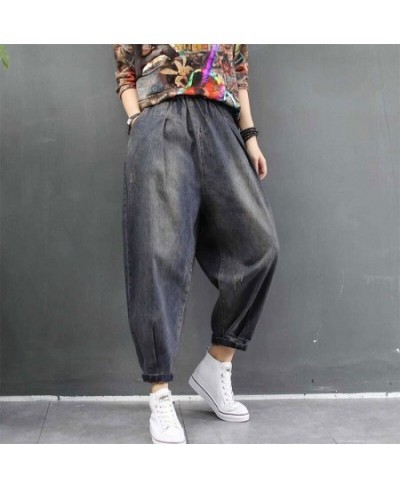 2023 Autumn New Arts Style Women Loose Casual Jeans Femme Elastic Waist Cotton Denim Harem Pants vintage Jean Trousers M330 $...