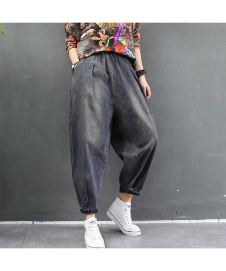 2023 Autumn New Arts Style Women Loose Casual Jeans Femme Elastic Waist Cotton Denim Harem Pants vintage Jean Trousers M330 $...