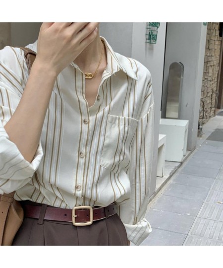 Deeptown Women Striped Blouses Vintage Casual Korean Fashion Elegant Chic Office Wear Female Tops Long Sleeve Shirts Oversize...