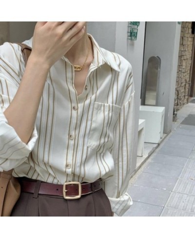 Deeptown Women Striped Blouses Vintage Casual Korean Fashion Elegant Chic Office Wear Female Tops Long Sleeve Shirts Oversize...