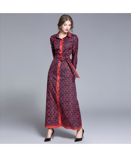 2023 Summer Elegant For Women Lapel Long Sleeve Collar High Waist Print Colorblock Dresses Female Clothing Dresses $89.92 - D...