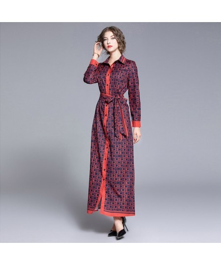 2023 Summer Elegant For Women Lapel Long Sleeve Collar High Waist Print Colorblock Dresses Female Clothing Dresses $89.92 - D...