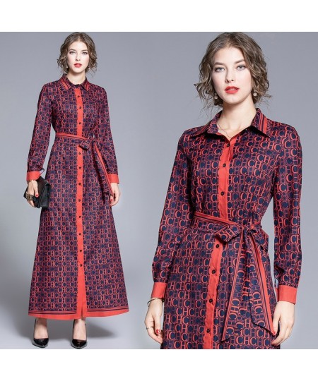 2023 Summer Elegant For Women Lapel Long Sleeve Collar High Waist Print Colorblock Dresses Female Clothing Dresses $89.92 - D...