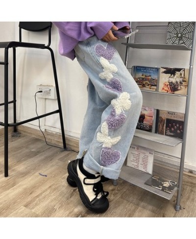 Embroidery Denim Baggy Pants Women Kawaii All-Match Straight Wide-Leg Jeans Harajuku style Female Loose Streetwear Trousers $...