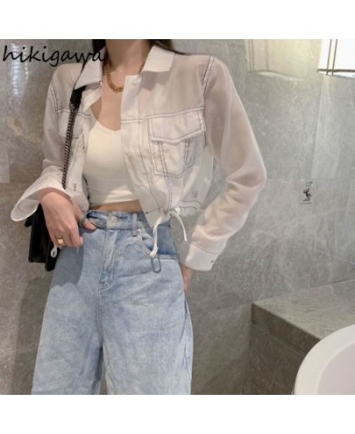 Summer Jackets Women's Clothing Drawstring Long Sleeve Crop Tops Streetwear Fashion Korean Y2k Coat Harajuku Thin Casual $29....