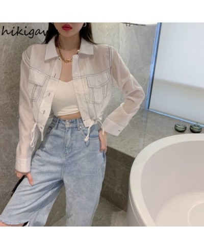 Summer Jackets Women's Clothing Drawstring Long Sleeve Crop Tops Streetwear Fashion Korean Y2k Coat Harajuku Thin Casual $29....