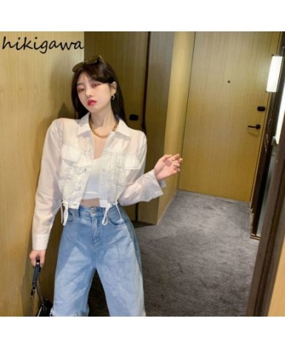 Summer Jackets Women's Clothing Drawstring Long Sleeve Crop Tops Streetwear Fashion Korean Y2k Coat Harajuku Thin Casual $29....