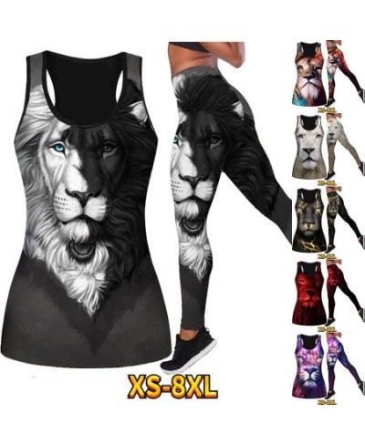 Beach Vest Running Exercise Summer Ladies Breathable Yoga Pantsr Suit Lion Pattern Print Sexy Plastic Butt XS-8XL $31.35 - Bo...