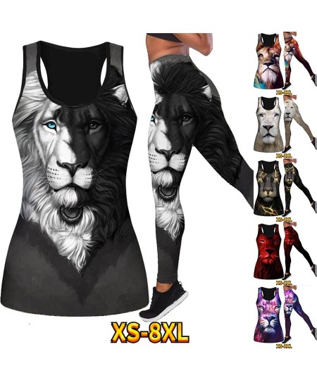 Beach Vest Running Exercise Summer Ladies Breathable Yoga Pantsr Suit Lion Pattern Print Sexy Plastic Butt XS-8XL $31.35 - Bo...