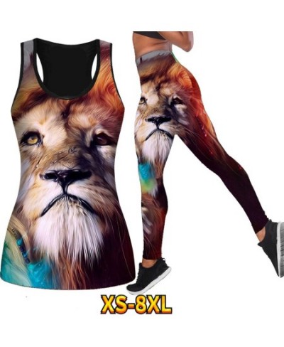 Beach Vest Running Exercise Summer Ladies Breathable Yoga Pantsr Suit Lion Pattern Print Sexy Plastic Butt XS-8XL $31.35 - Bo...