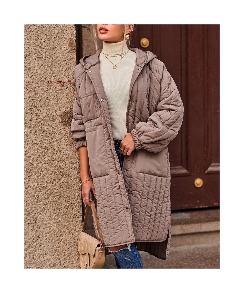 Long Sleeve Side Slit Button Front Puffer Coat Women Autumn Winter Hooded Coat Fashion Casual Solid Color $62.80 - Jackets & ...