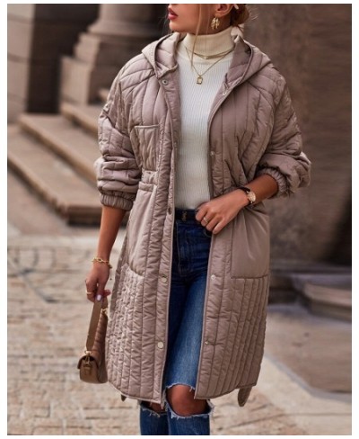 Long Sleeve Side Slit Button Front Puffer Coat Women Autumn Winter Hooded Coat Fashion Casual Solid Color $62.80 - Jackets & ...