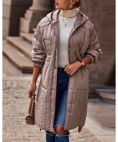 Long Sleeve Side Slit Button Front Puffer Coat Women Autumn Winter Hooded Coat Fashion Casual Solid Color $62.80 - Jackets & ...