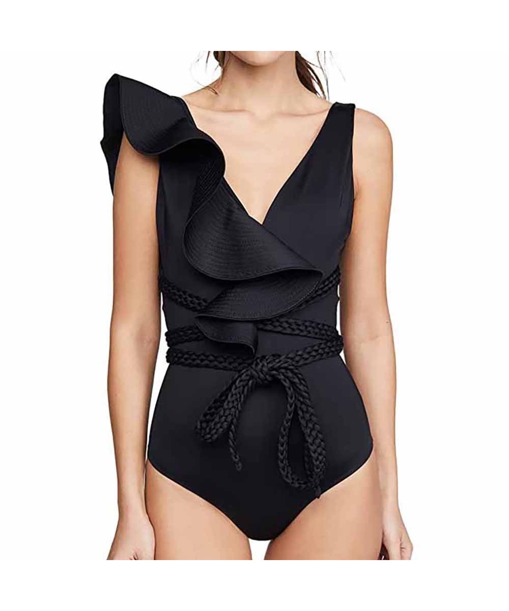 Swimwear Women 2022 Sexy One Piece Swimsuits Deep-v Beach Wear Shoulder Solid Ruffled Plus Size Bathing Suit Summer Micro $39...