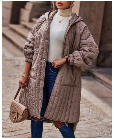 Long Sleeve Side Slit Button Front Puffer Coat Women Autumn Winter Hooded Coat Fashion Casual Solid Color $62.80 - Jackets & ...