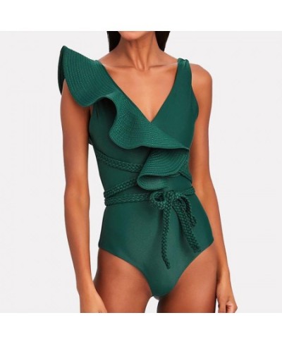 Swimwear Women 2022 Sexy One Piece Swimsuits Deep-v Beach Wear Shoulder Solid Ruffled Plus Size Bathing Suit Summer Micro $39...