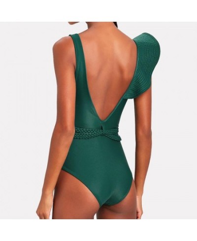 Swimwear Women 2022 Sexy One Piece Swimsuits Deep-v Beach Wear Shoulder Solid Ruffled Plus Size Bathing Suit Summer Micro $39...