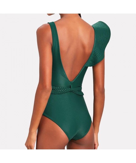 Swimwear Women 2022 Sexy One Piece Swimsuits Deep-v Beach Wear Shoulder Solid Ruffled Plus Size Bathing Suit Summer Micro $39...