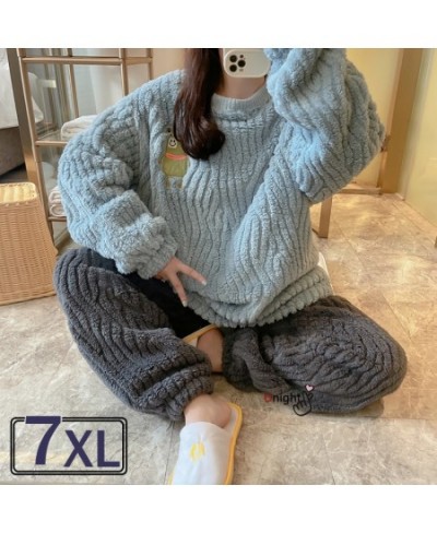 Winter Women Pajama Sets Cartoon Flannel Plus oversized Sleepwear Velvet Home Wear Thicker Coral Fleece Homewear Outwear M-7X...