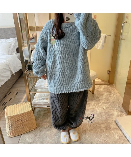 Winter Women Pajama Sets Cartoon Flannel Plus oversized Sleepwear Velvet Home Wear Thicker Coral Fleece Homewear Outwear M-7X...