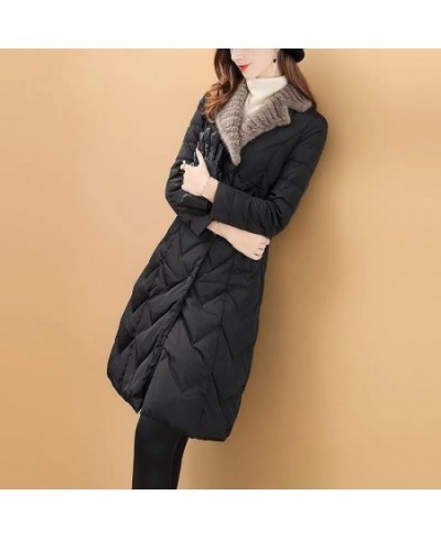 Female Fashionable Warm Imitation Fox Fur Collar Imitation Down Jacket Women 2022 Winter New Mid-Length Waist Cotton Coat thi...