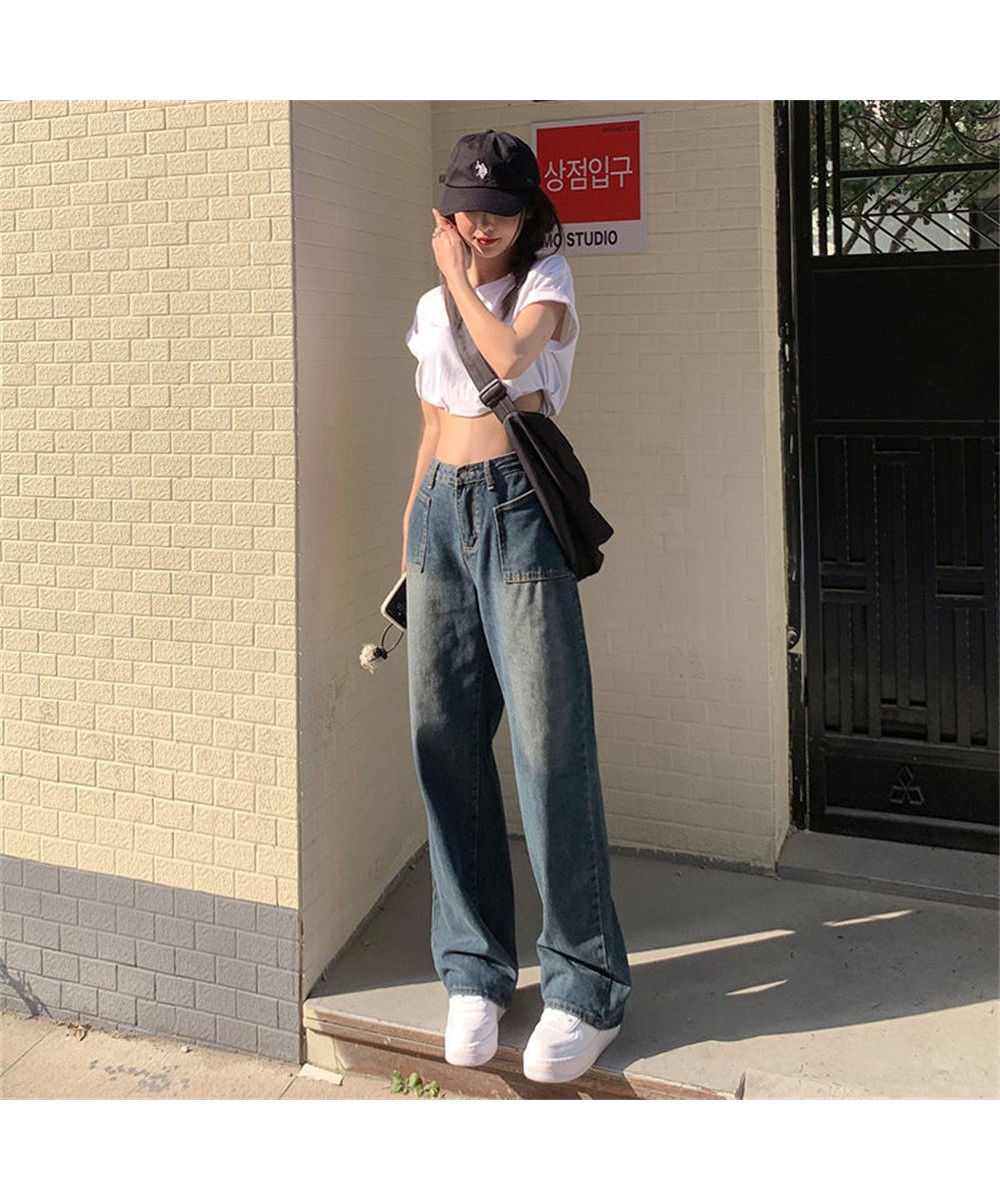 spring 2022 womens high waist boyfriend Women's Wide leg jeans baggy woman denim capris straight Pants jean mom jeans trouser...